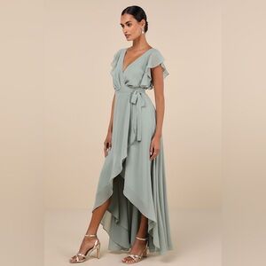 Lulu’s Ravishing Charm Sage Brush Ruffled Wrap High-Low Maxi Dress size 2X NWT
